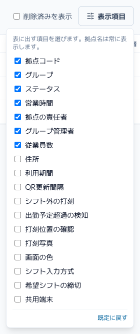 スクリーンショット: 「表示項目」を開いたところ