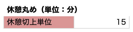 スクリーンショット: 休憩丸め。休憩切上単位 15